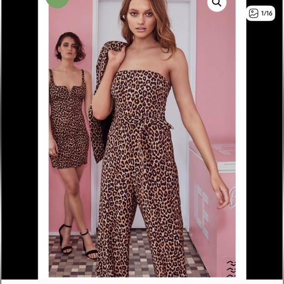 LIKELY Emile Leopard Print Strapless Tie Waist Wide Leg Jumpsuit 14 - Picture 1 of 9